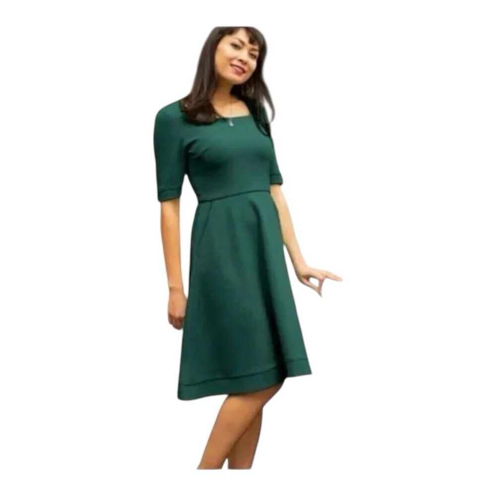 NEW Betabrand Women's XL Solid Green Modest Classic Cottage Flowy Midi Dress